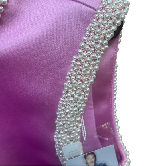 SELF-PORTRAIT Faux Pearl-Trimmed Satin Mini Dress - Picture 6 of 8